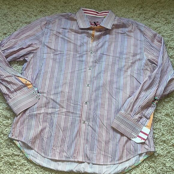 Robert Graham X Mens 3 XL Shirt Cotton Multicolor Striped Flip Cuff Tailored - Picture 1 of 16